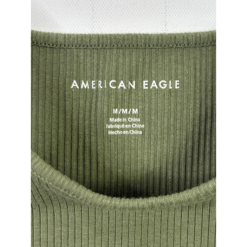 American Eagle Tank Top Womens Medium Sage Green Ribbed Cropped Cold Shoulder - Picture 2 of 9